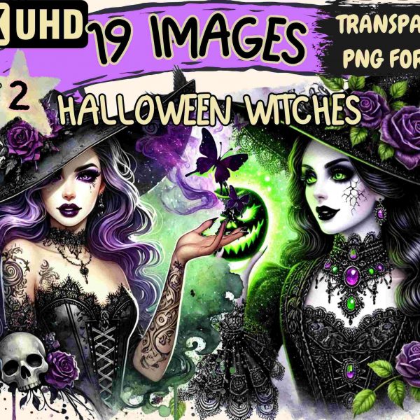 Spooky Witches Part 2 19 Witchy SVGs Magic Graphics Instant Download