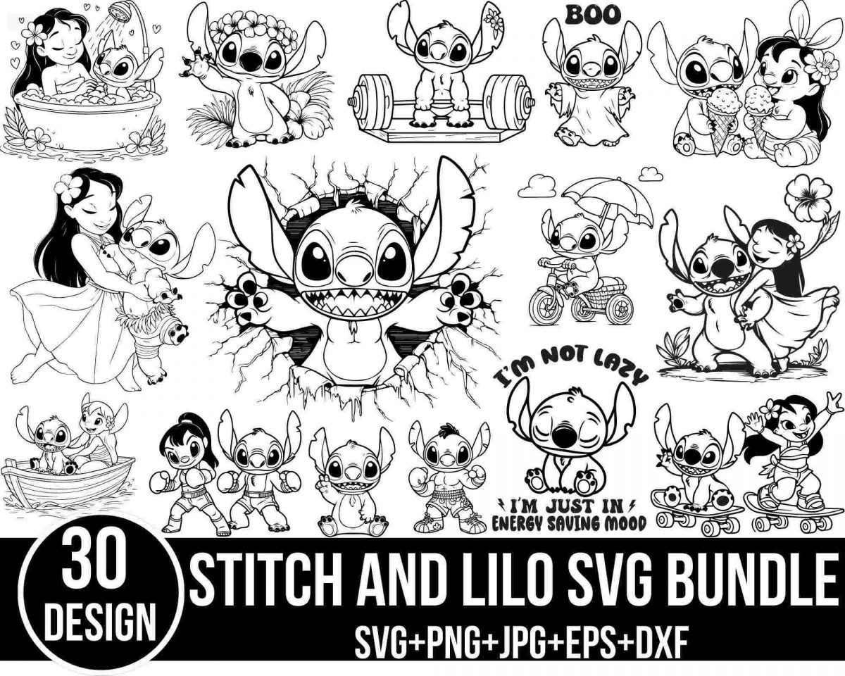 Stitch Lilo SVG Bundle Angel Couple Clipart Cricut File Vector