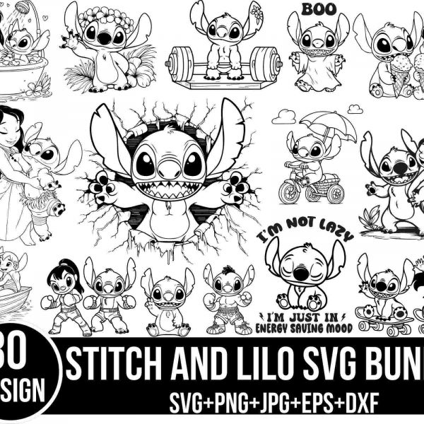 Stitch Lilo SVG Bundle Angel Couple Clipart Cricut File Vector