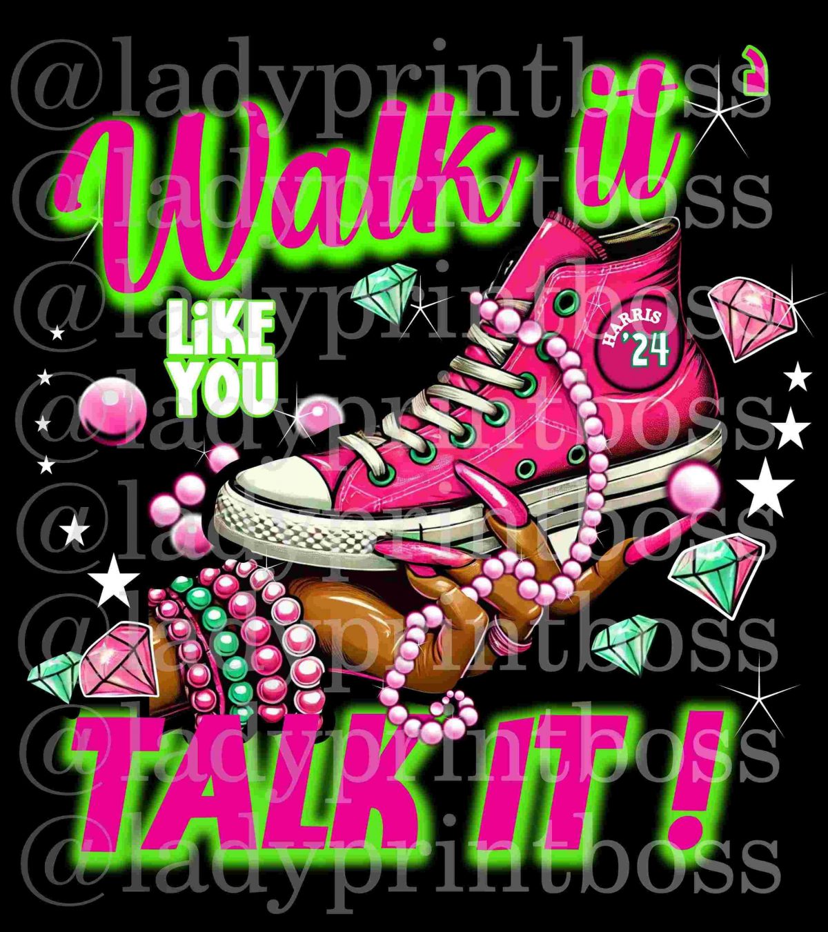 Stroll the Talk Kamala Harris 2024 PNG Pearls Chucks Rally for