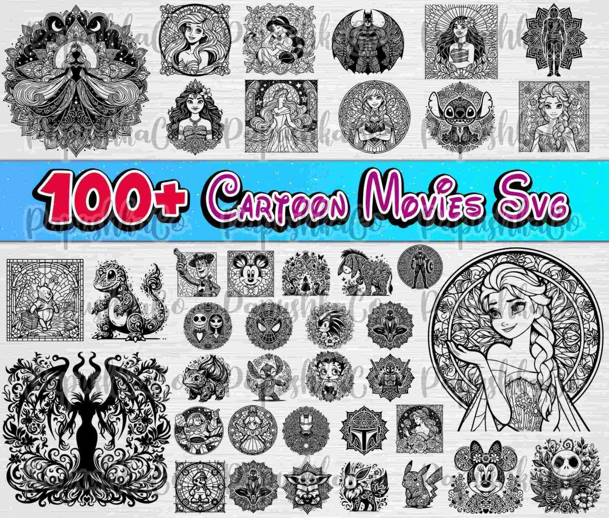 Stunning 100 Cartoon SVG Designs Mega Bundle Enchanted Rose Weeding