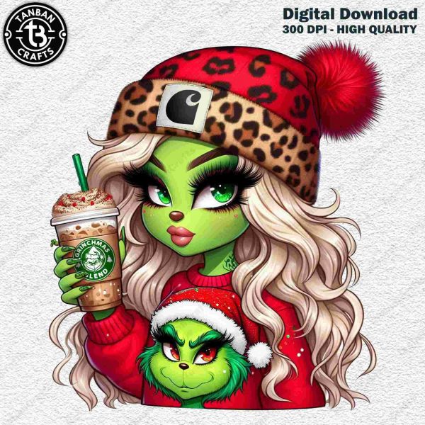 Stylish Christmas Girl PNG Collection Mean Green Leopard Retro Pink