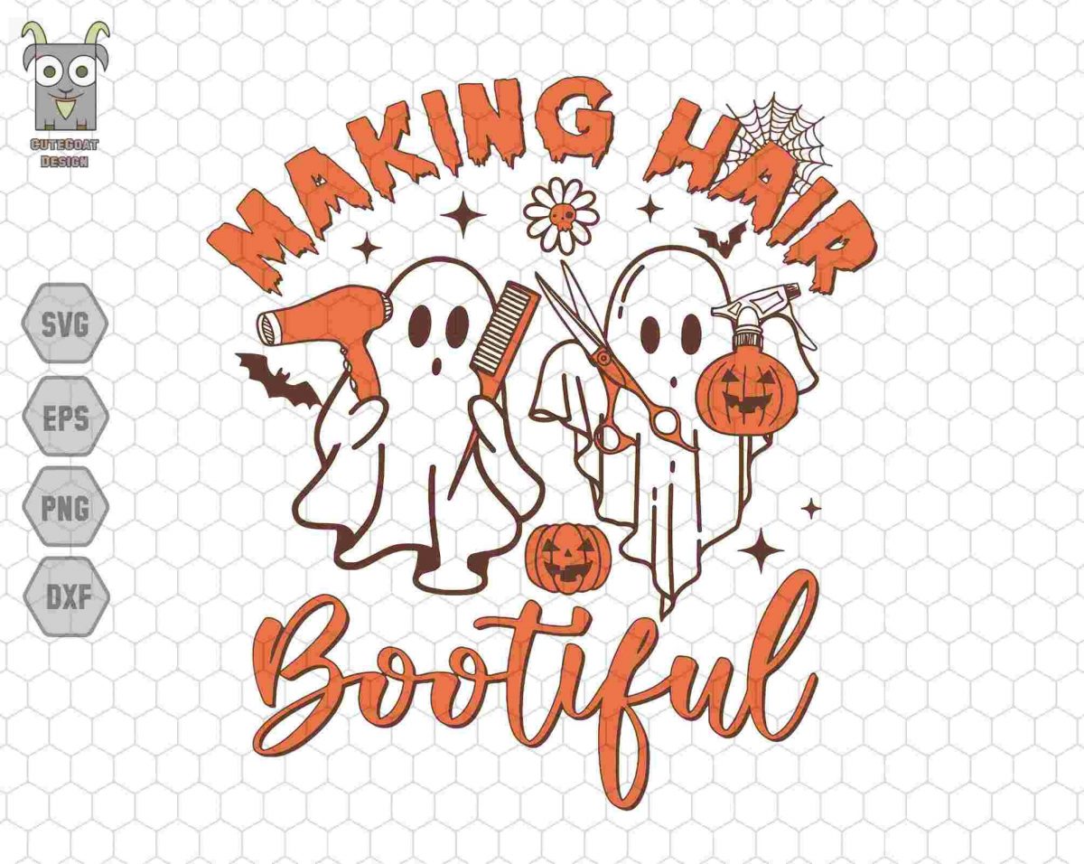 Stylish Hair Ghosts Pumpkin Svg for Trendy Halloween Gifts