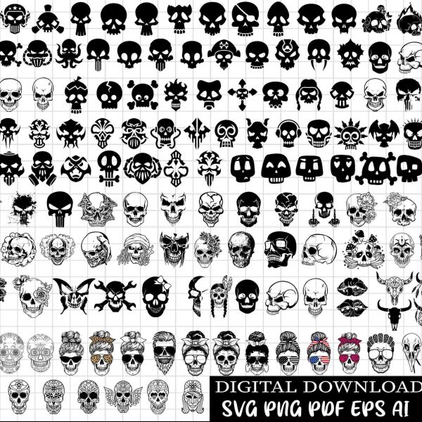 Sugar Skulls SVG Bundle Clipart PNG Files for Cricut Instant Download