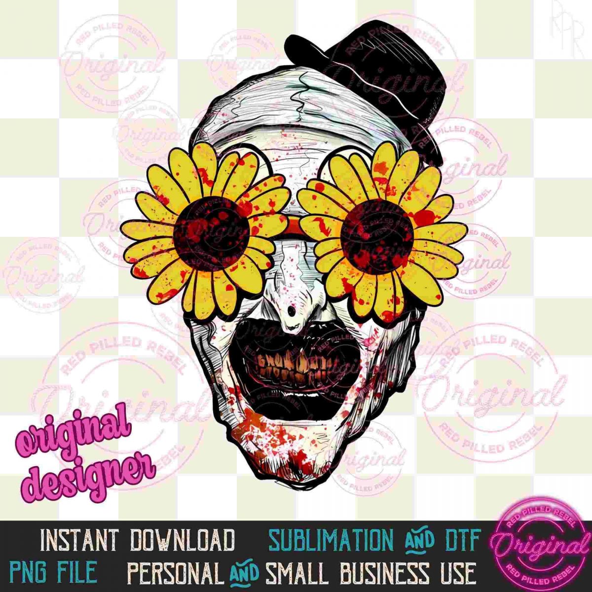 Terrifier 2 Art the Clown SVG Flower Glasses Sublimation DTF Digital