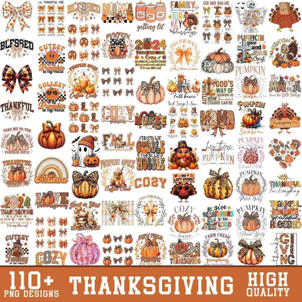 Thanksgiving SVG PNG Bundle Retro Fall Coquette Bow Pumpkin Spice