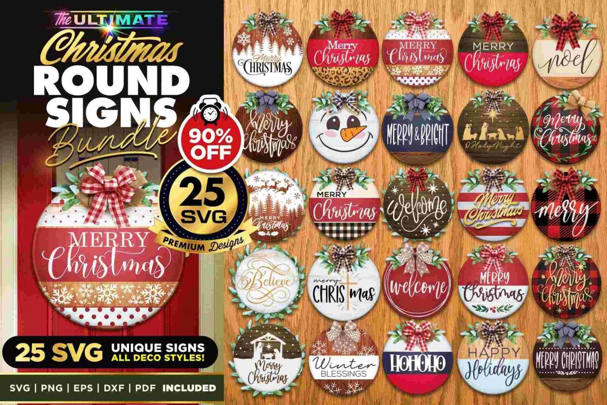 Top Seller 25 Christmas Round Signs Bundle with SVGs