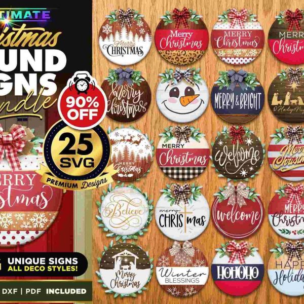 Top Seller 25 Christmas Round Signs Bundle with SVGs