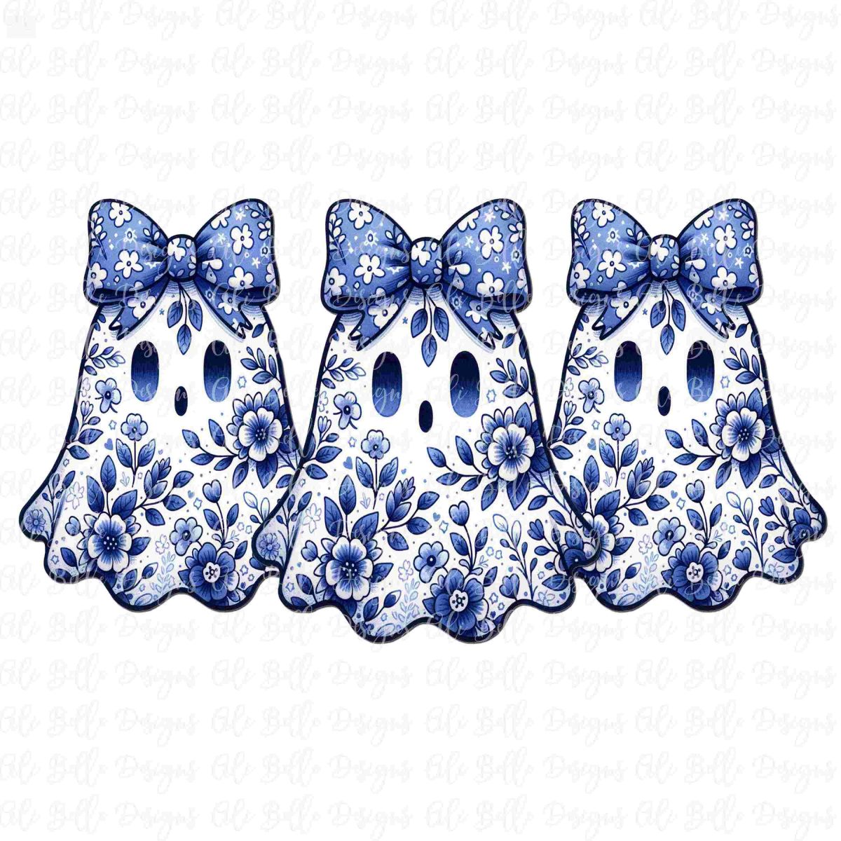 Trendy Blue Floral Ghost SVG PNG for Halloween Fall