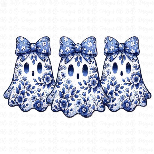 Trendy Blue Floral Ghost SVG PNG for Halloween Fall