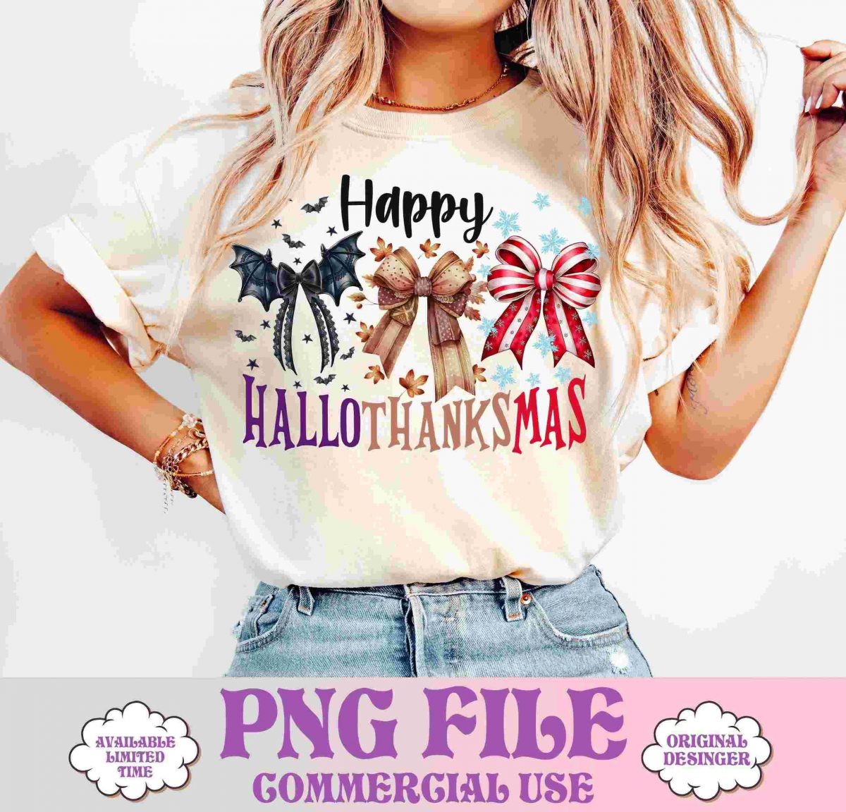 Trendy Hallothanksmas Halloween Coquette Bow PNG Designs