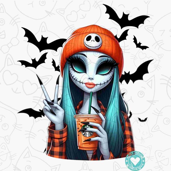 Trendy Halloween Bougie Skeleton Girl PNG for DTF and Sublimation