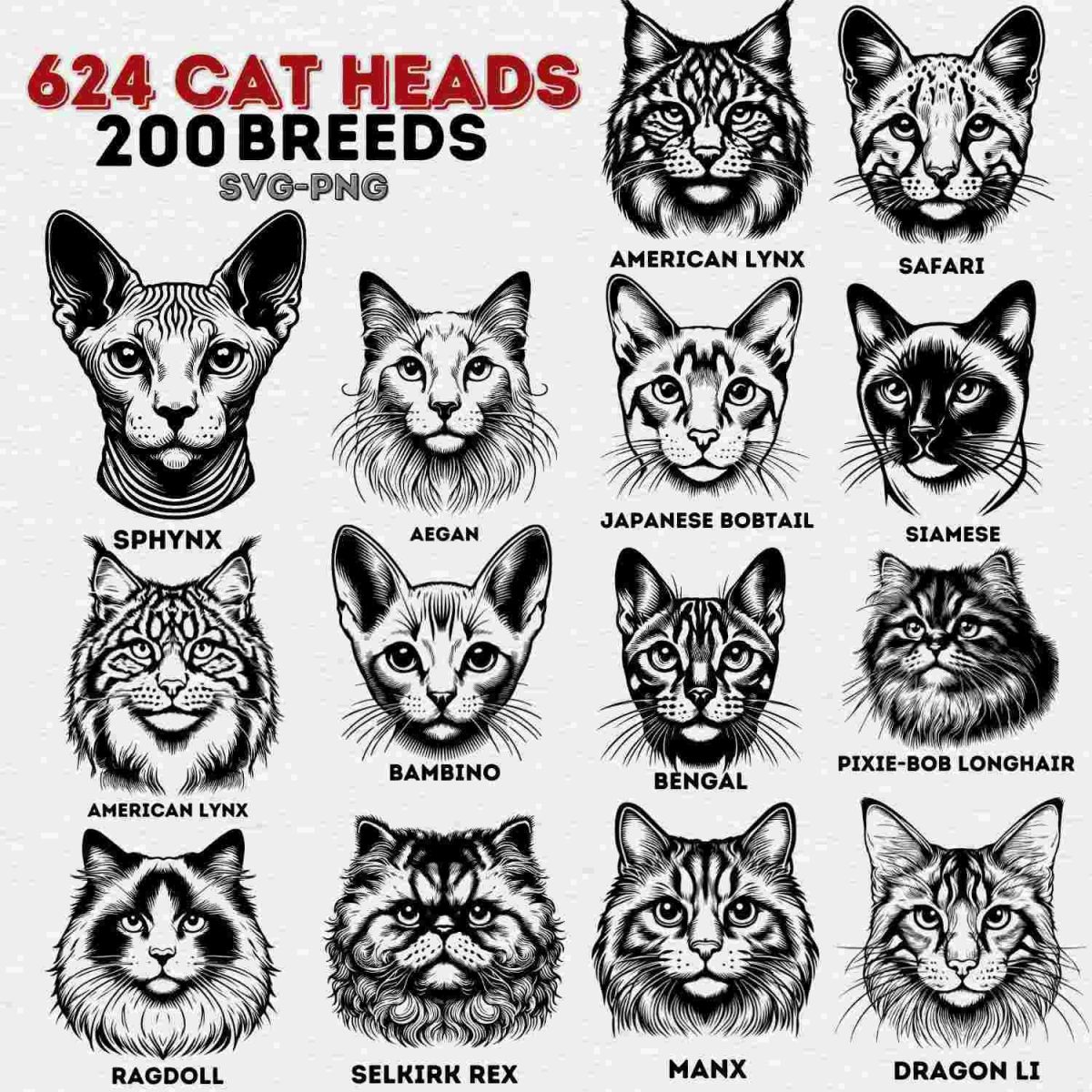 Ultimate Cat Breed SVG PNG Bundle for Cricut Lovers Instant Download.