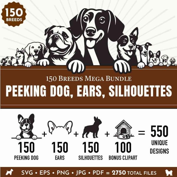 Ultimate Dog SVG Bundle Peeking Ears Drawing Silhouette Clipart More