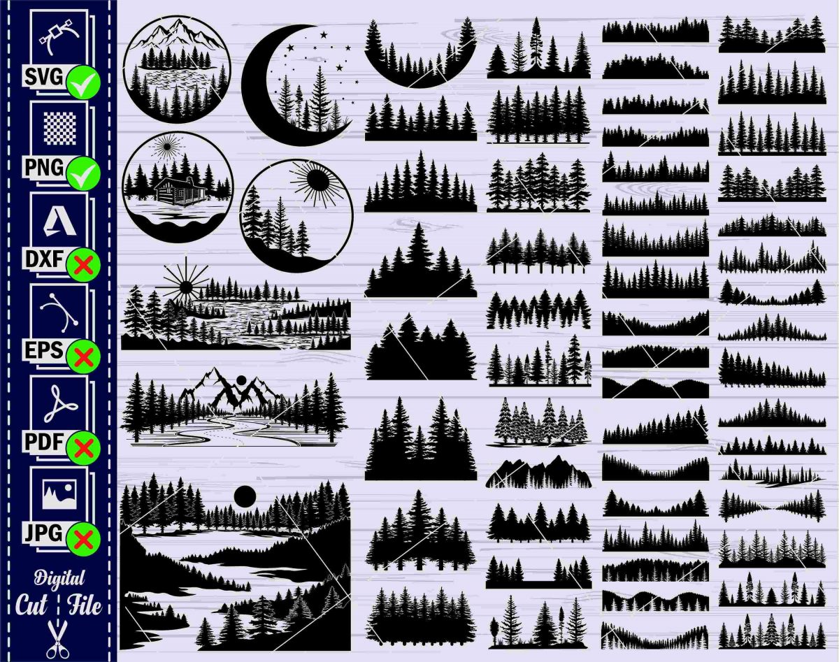 Ultimate Forest SVG Pack Silhouettes Trees Cut Files Shapes PNGs