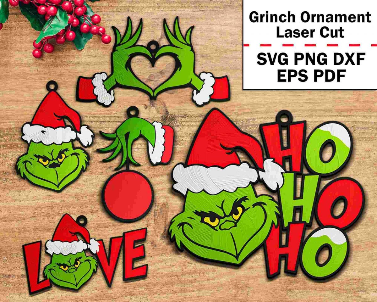 Unique Grinch Face Ornament Intricate Laser Cut Holiday Svg Green