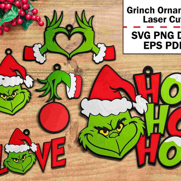 Unique Grinch Face Ornament Intricate Laser Cut Holiday Svg Green