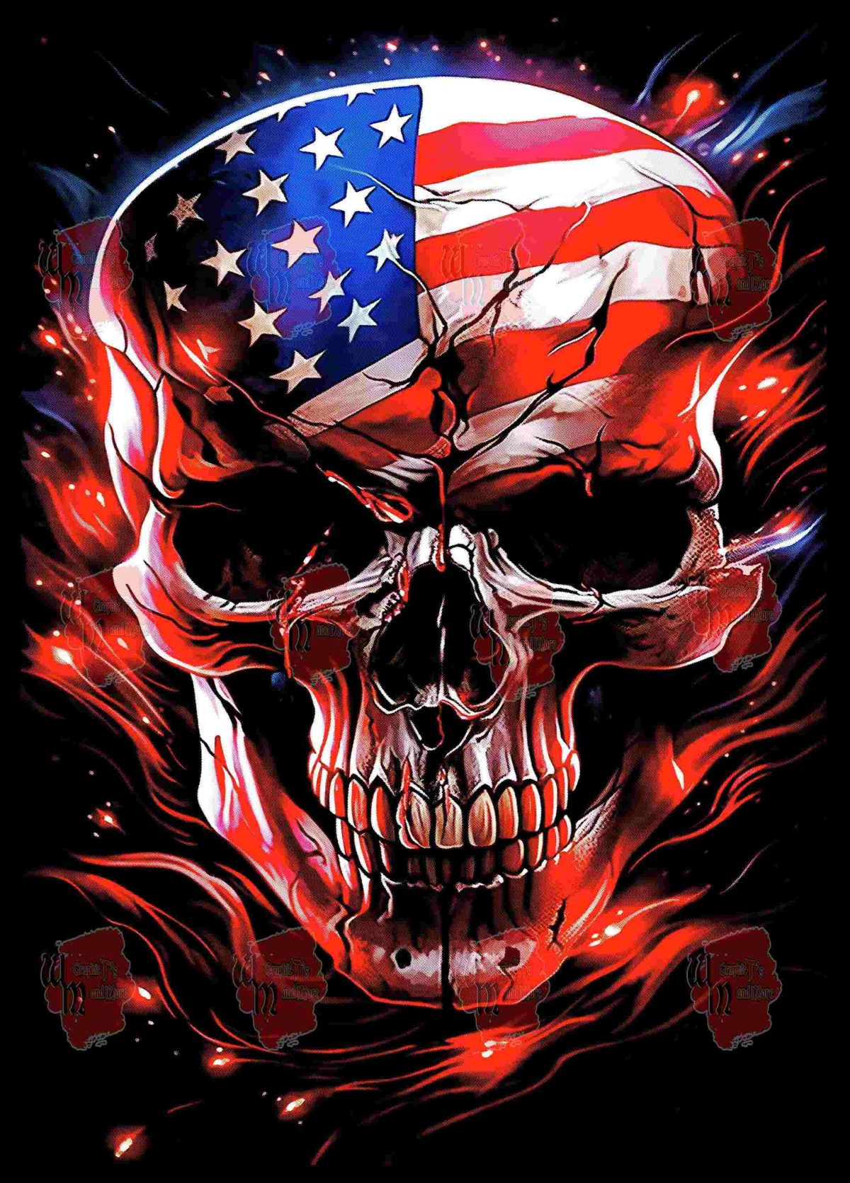 USA Flag Skull Halftone Biker Design PNG File