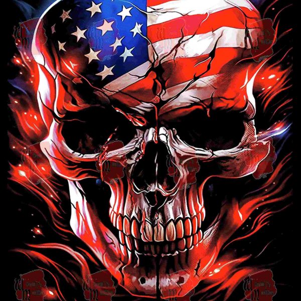 USA Flag Skull Halftone Biker Design PNG File