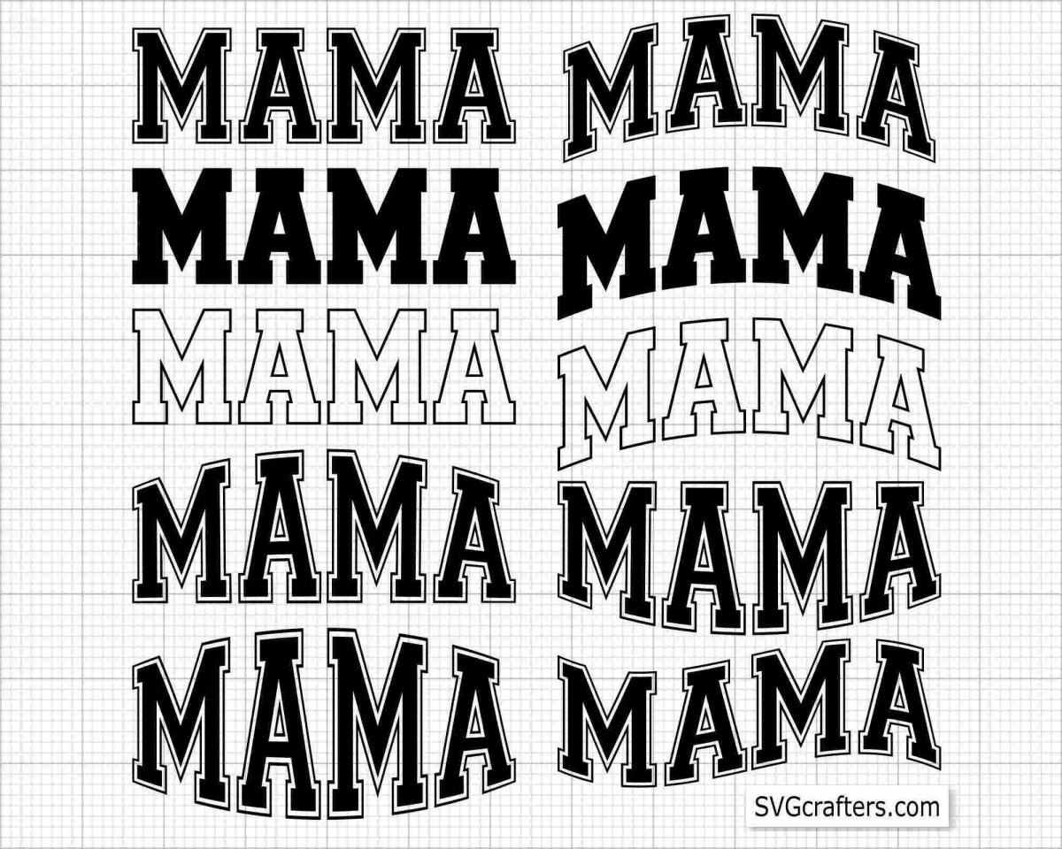 Varsity Mama SVG PNG Collection with Curved Letters and Lightning