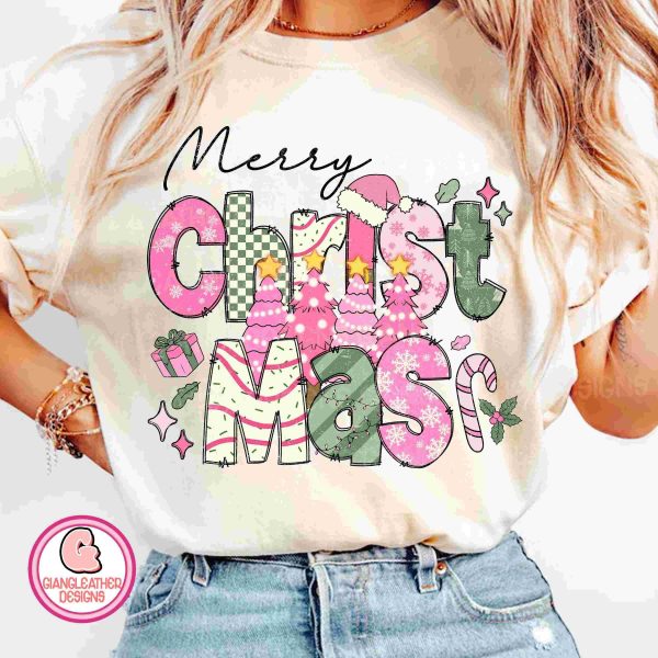 Vibrant Christmas Tree Pink Retro Merry Yall Festive SVG PNG