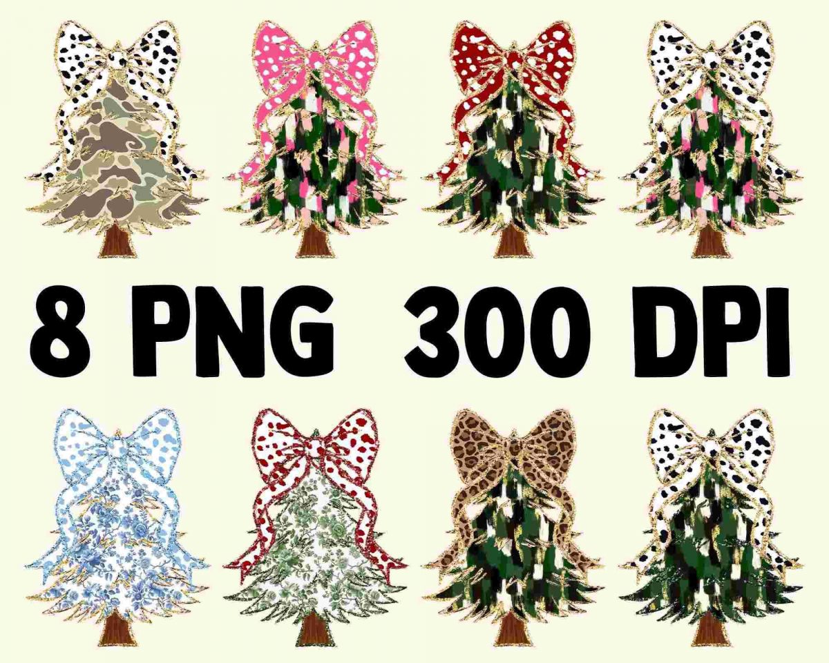 Vibrant Coquette Christmas Designs Glitter SVG Girls Tree DTF Winter