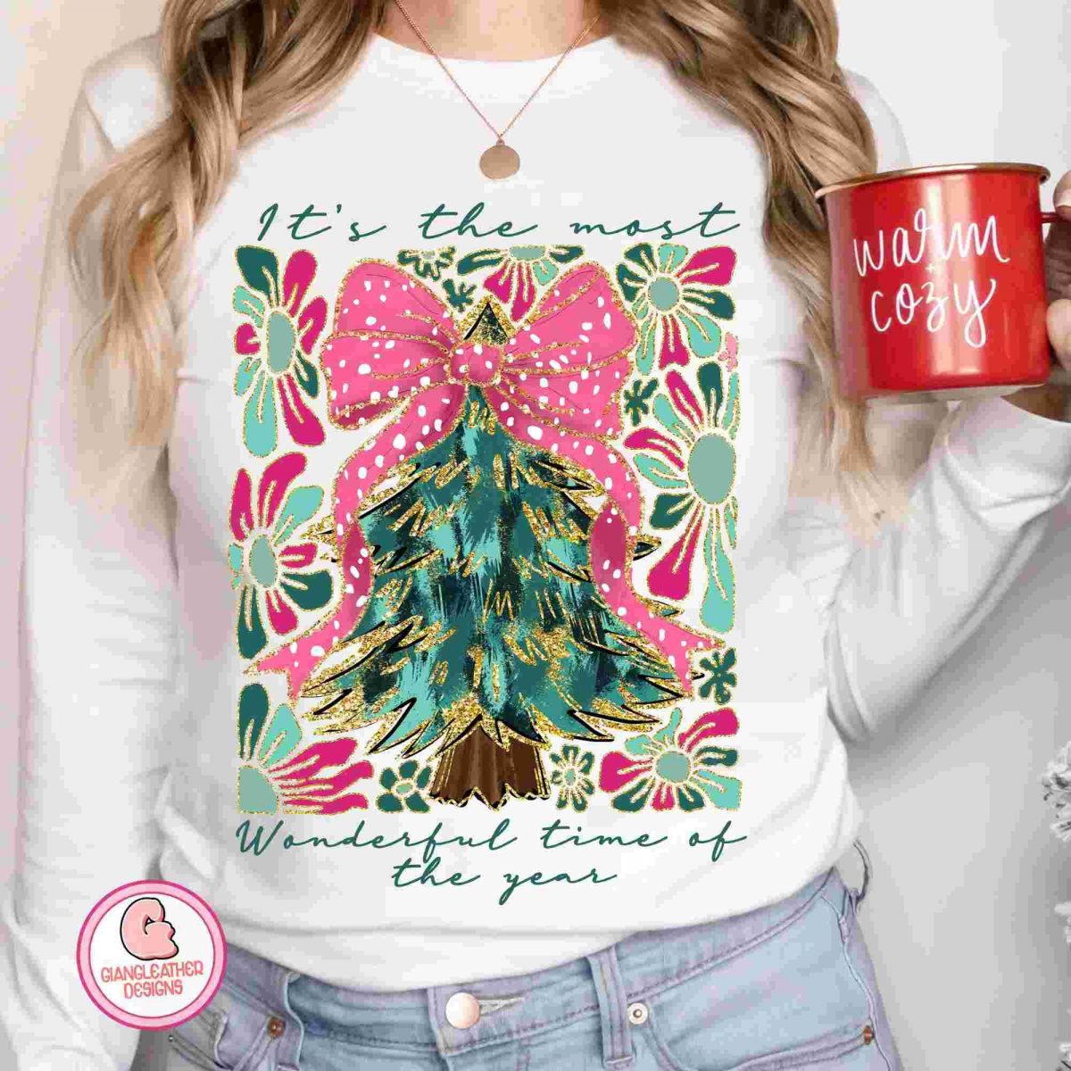 Vibrant Coquette Christmas Tree Pink Brushstroke PNG for the Festive