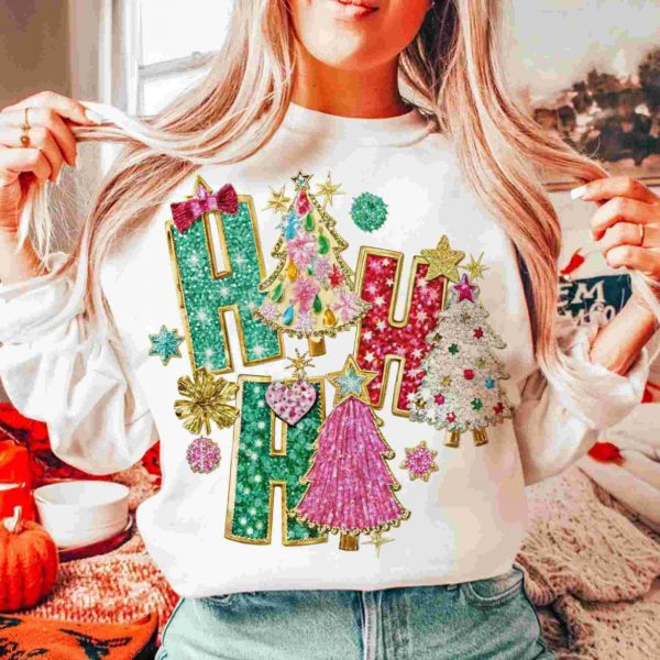 Vibrant Coquette Glitter Christmas Tree PNG with Girly Ho Ho Ho Vibes