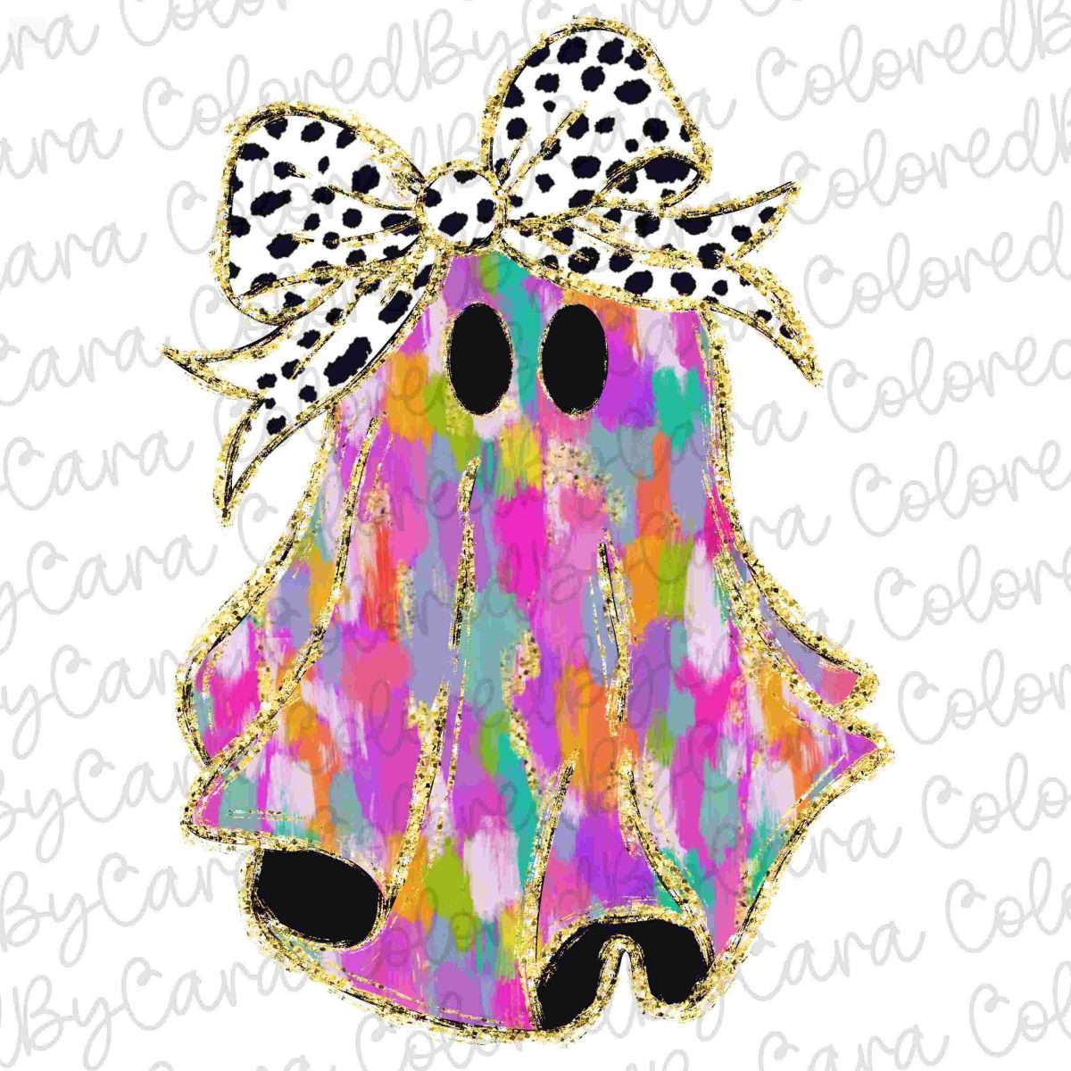 Vibrant Coquette gold glitter ghost svg girls halloween design dtf