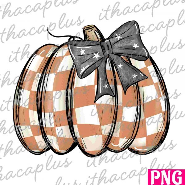 Vibrant Fall Pumpkin Clipart Coquette Bow Checkered Halloween