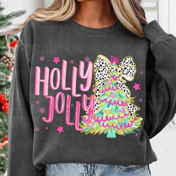 Vibrant Glitter Holly Jolly Coquette Christmas Tree SVG PNG