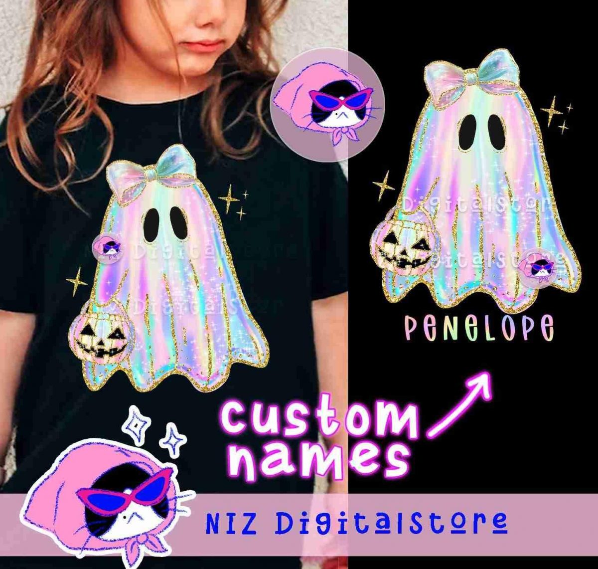 Vibrant Iridescent Ghost Design Halloween Pumpkin SVG Colorful Boo