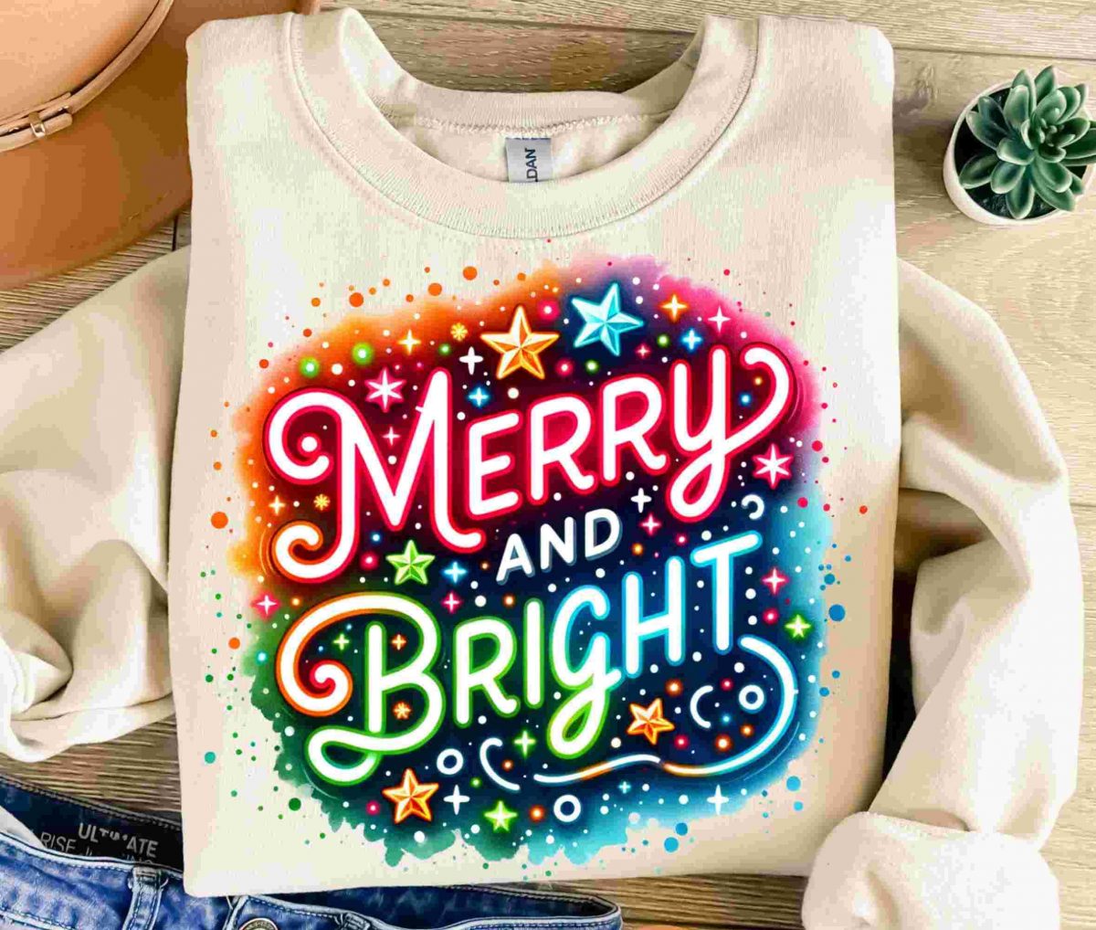 Vibrant Neon Christmas PNG for Festive TShirt Designs Digital