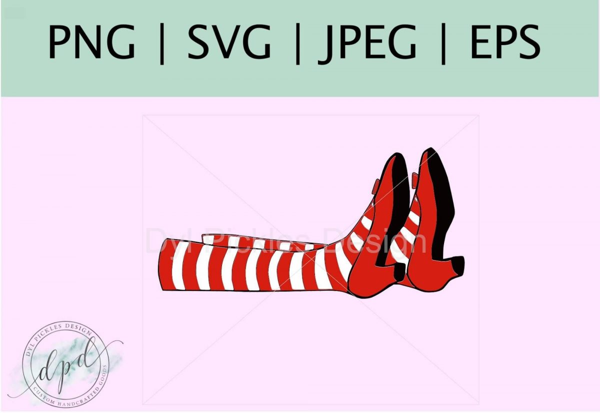 Vibrant Ruby Red Slippers with Wicked Witch Legs Color SVG