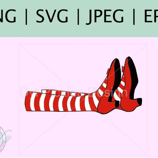 Vibrant Ruby Red Slippers with Wicked Witch Legs Color SVG