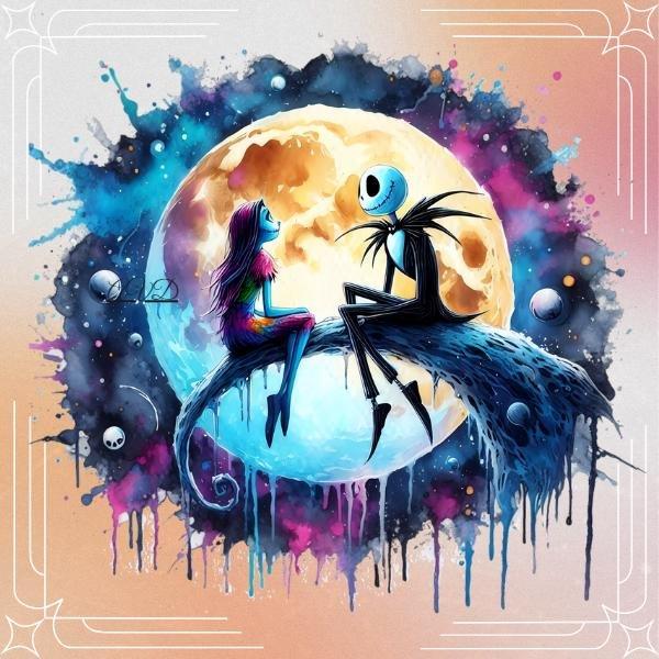 Vibrant Watercolor Splash Art Jack and Sally Clipart SVGs