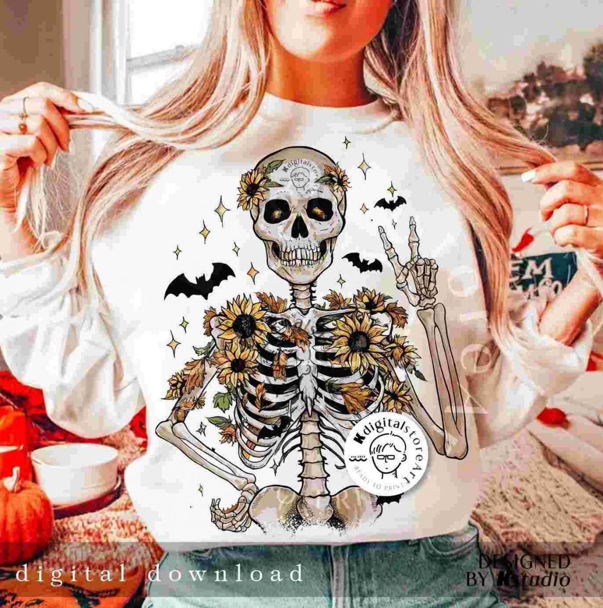 Vintage Autumn Skeleton Svg Spooky Halloween Shirt Design Retro Fall