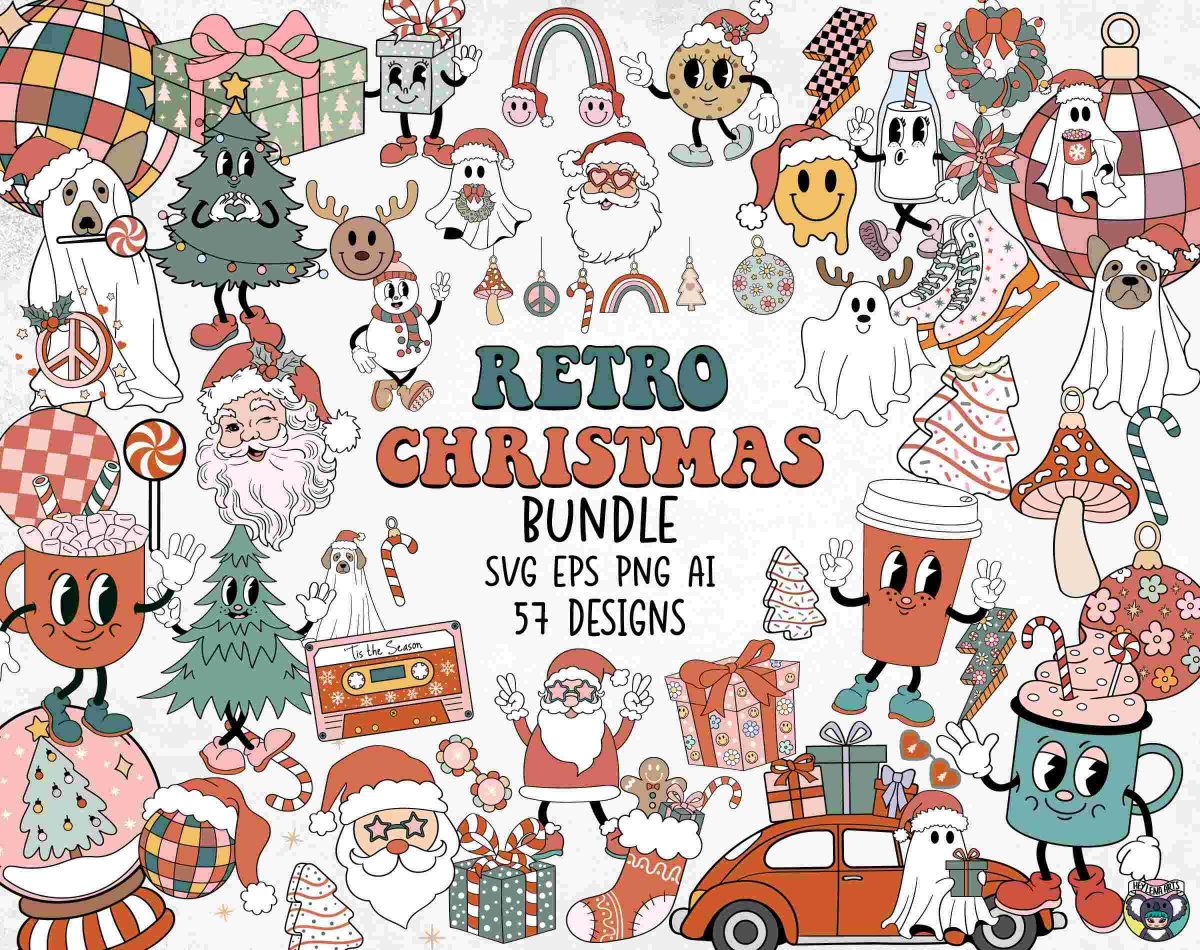 Vintage Christmas Clipart Bundle with Festive svg png