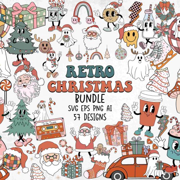 Vintage Christmas Clipart Bundle with Festive svg png