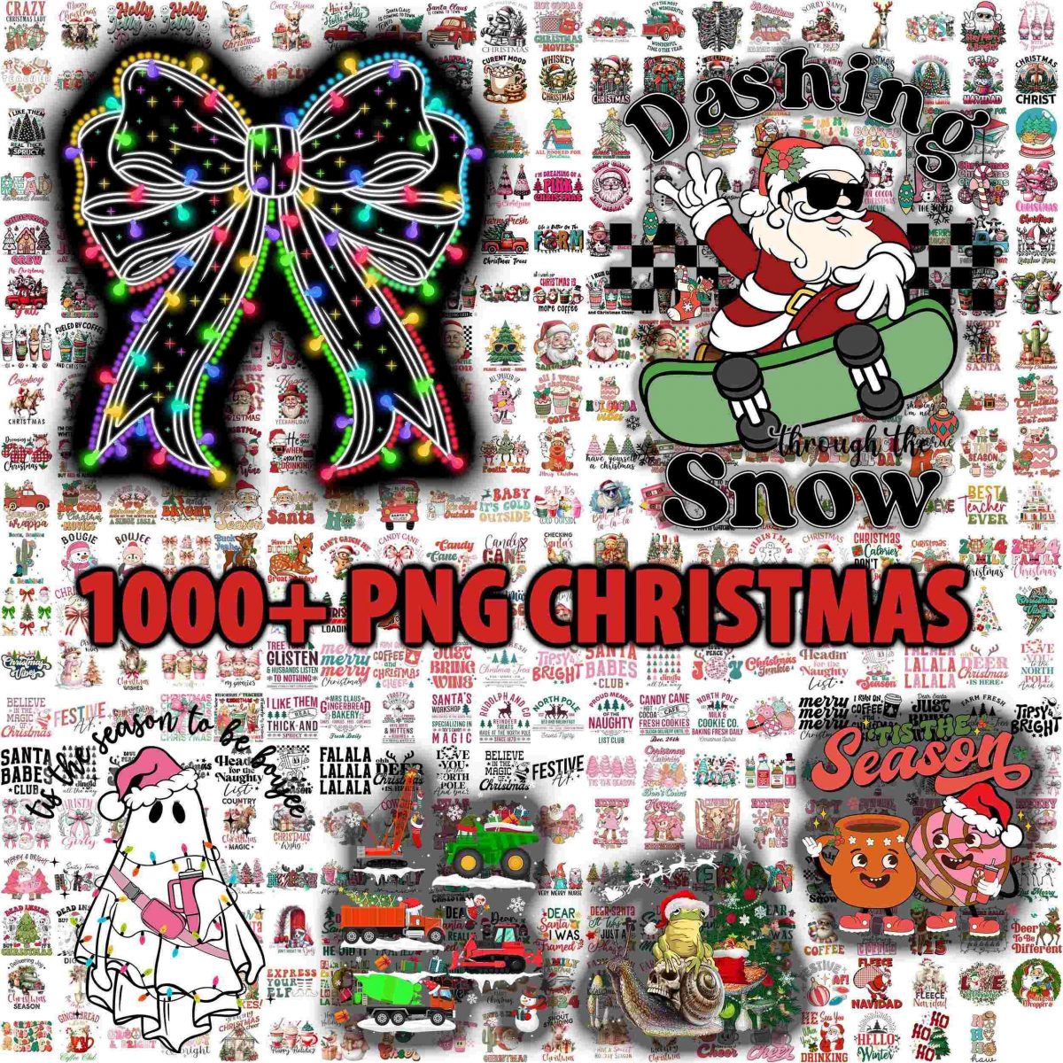 Vintage Christmas PNG Bundle 1000 Retro Pink Santa Sublimation SVGs