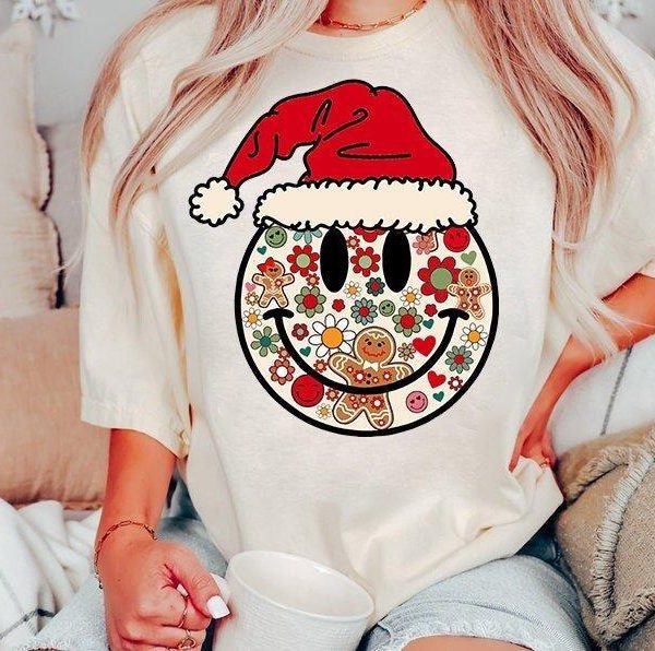 Vintage Christmas Santa Smiley Face PNGs for Festive Shirts