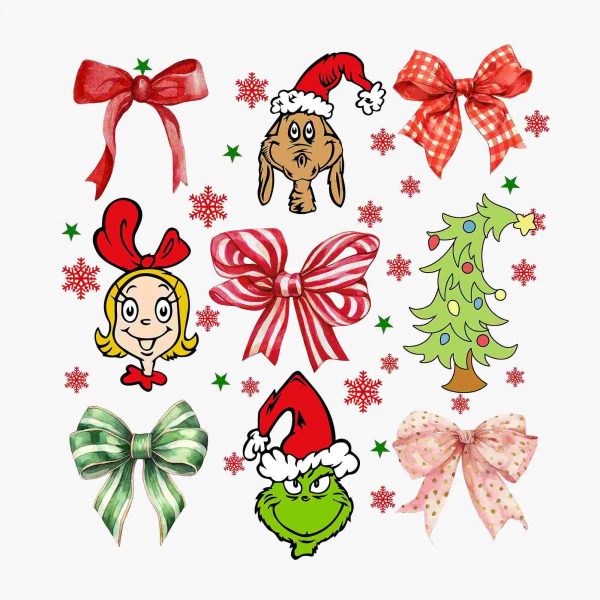 Vintage Christmas Shirt SVG Festive Green Fur PNG Coquette Bow PNG