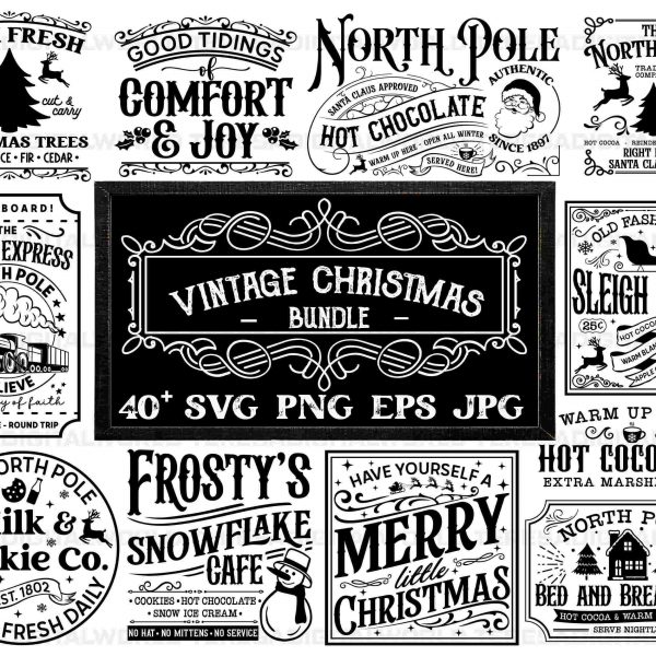 Vintage Christmas Sign Bundle 40 Farmhouse Designs SVGPNG