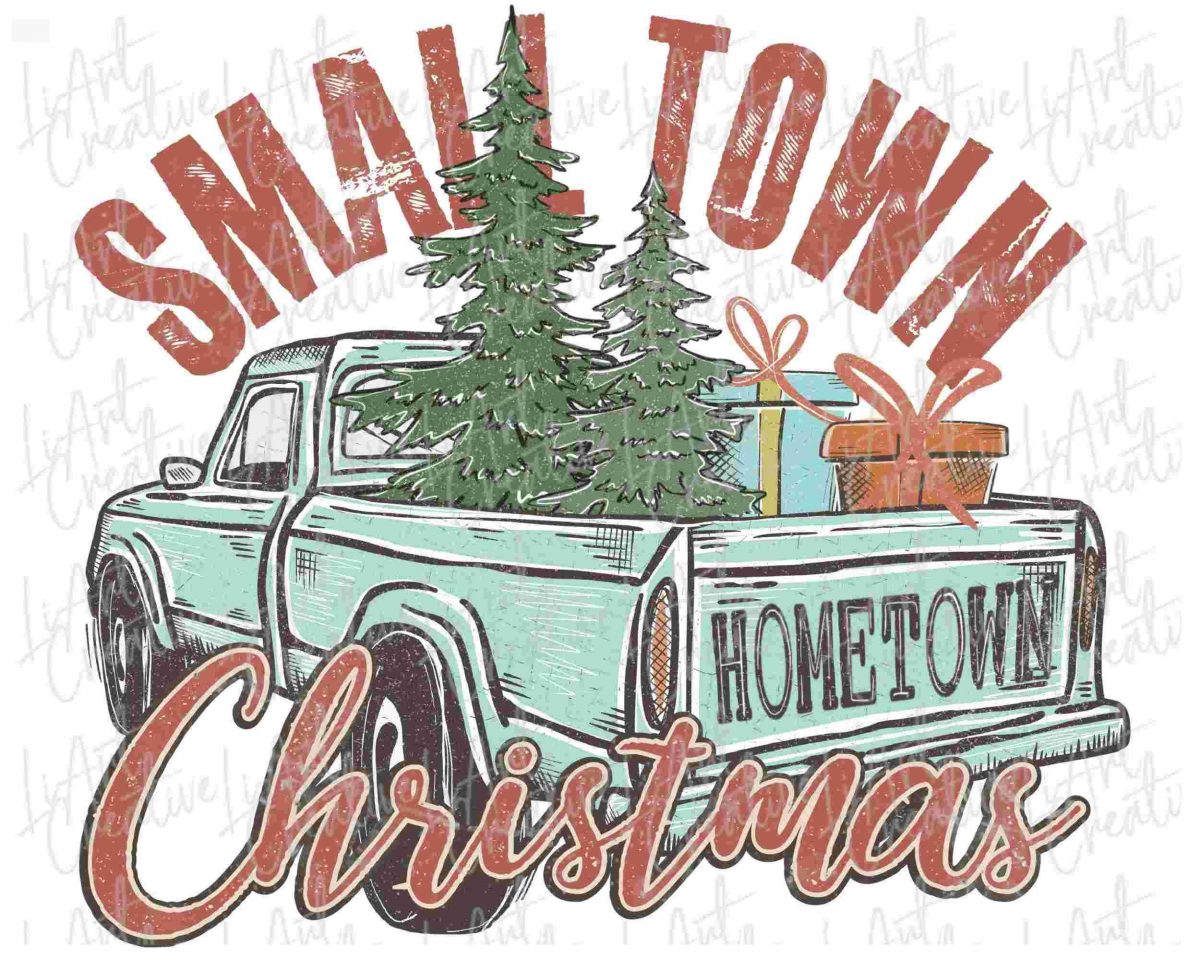 Vintage Christmas Truck with Small Town Christmas Trees SVG Design