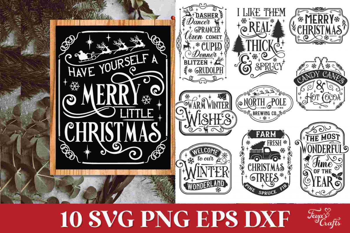 Vintage Farmhouse Christmas SVG Bundle Rustic Xmas Shirt Tree Designs