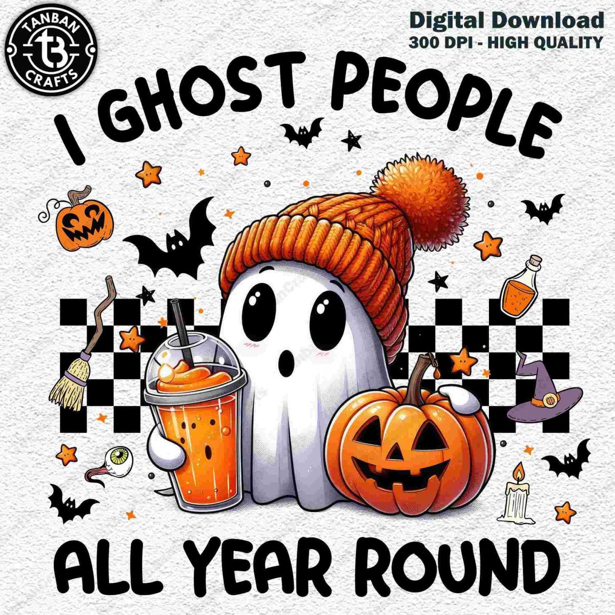 Vintage Ghostly PNGs Halloween Cute Pumpkins Spooky Vibes Coffee