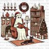 Vintage Ghosts with Books PNG Festive Teacher PNG Ghostly Librarian