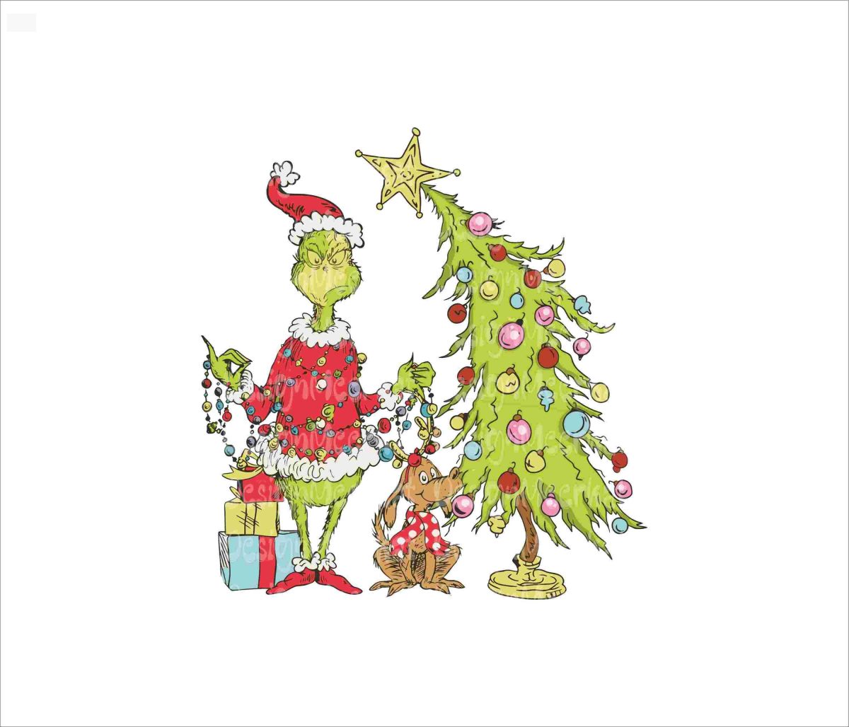 Vintage Grinch Santa Christmas Tree SVG PNG