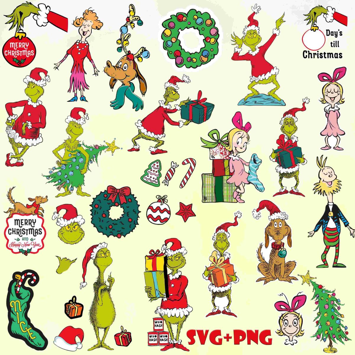 Vintage Grinch SVG PNG Bundle for Christmas Cheer