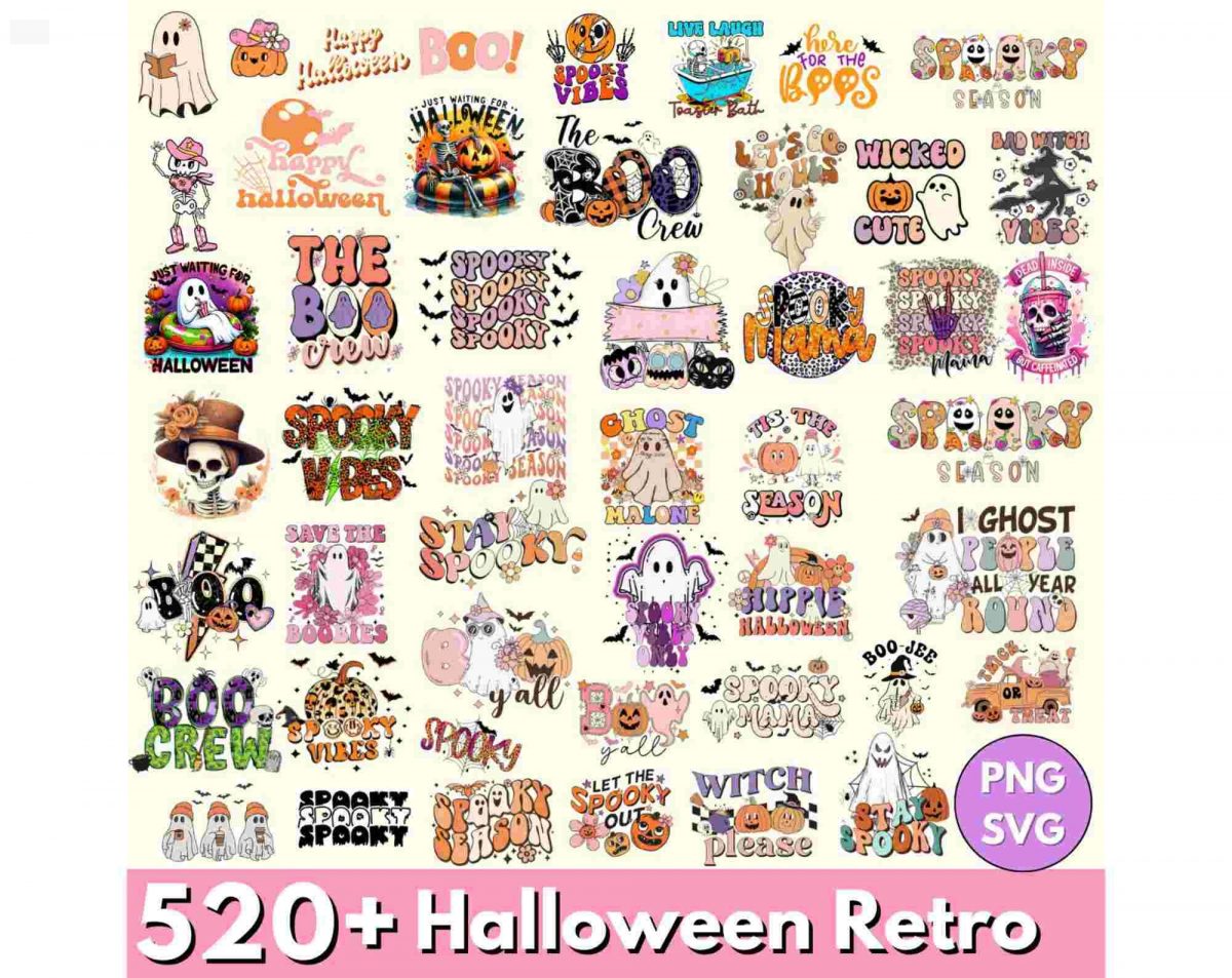 Vintage Halloween Bundle 520 Retro PNGs for Spooky Fall Season